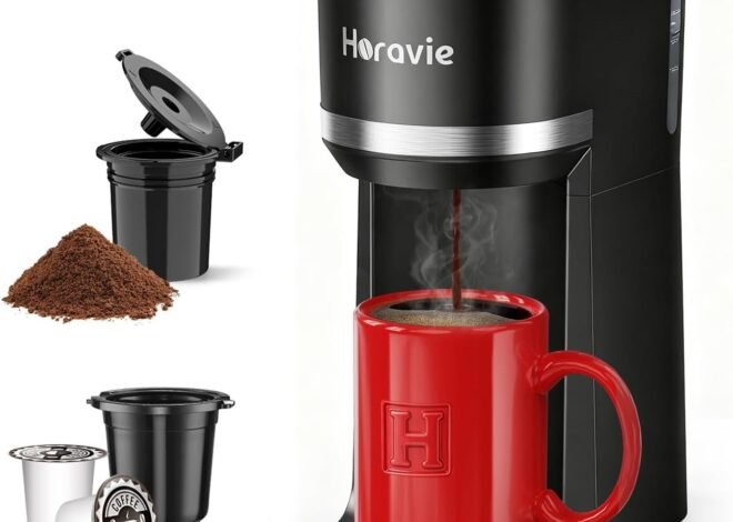 Mini Single Serve Coffee Maker for K Cup and Ground Coffee, Fast Brew One Cup Coffee Machine with Descaling Reminder and Water Window, 6 to 12 oz. Brew Sizes, Black