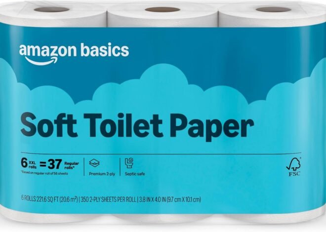 Amazon Basics 2-Ply Soft Toilet Paper, 6 Rolls (1 Pack of 6), Equivalent to 37 Regular Rolls, Packaging May Vary