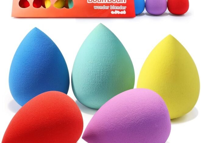 BEAKEY Makeup Sponge Set 5 Pack Micro Porous Low Absorption Soft Latex Free Foundation Beauty Sponges & Blenders for Powder Cream, Stocking Stuffers for Women